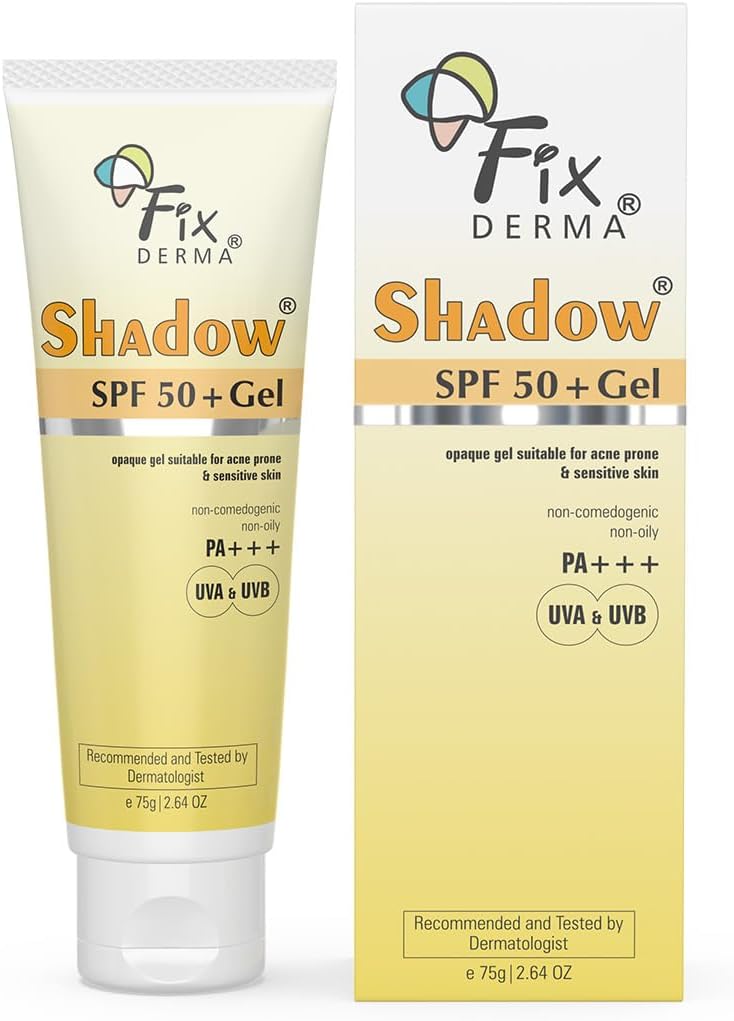 Fixderma Shadow Sunscreen SPF 50+ PA+++ Gel | Sunscreen SPF 50 for Oily, Acne Prone & Normal Skin | Broad Spectrum & UVA & UVB Protection | Lightweight | No White Cast | For Unisex - 75G