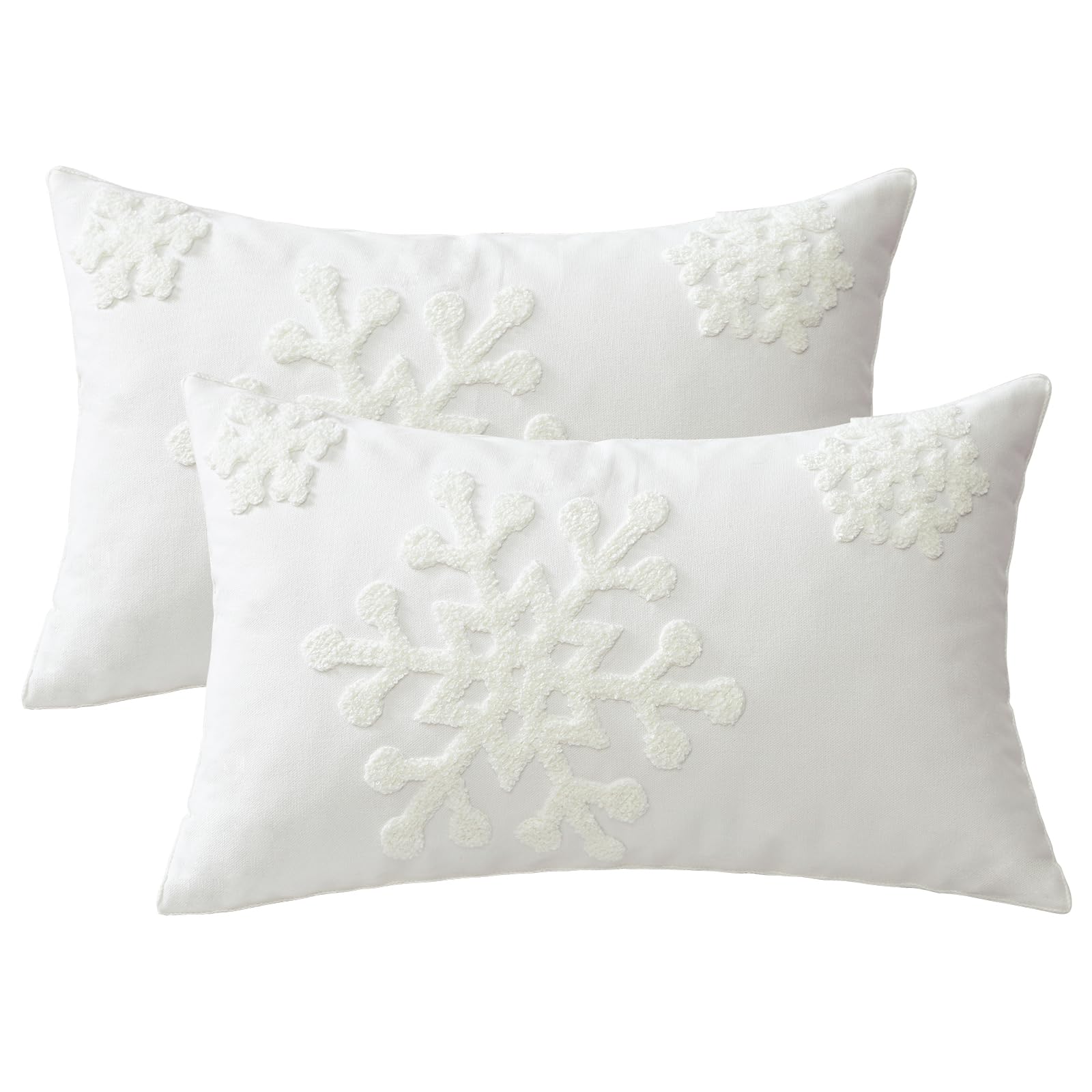 OTOSTAR Confezione da 2 federe decorative natalizie con fiocco di neve, 40,6 x 61 cm, morbide, decorative, per divano, camera da letto, auto (bianco crema)