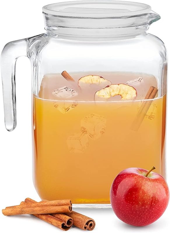 Bormioli Rocco Frigoverre Classic Jarra de vidrio – Jarra de bebidas de 67.75 oz con tapa blanca con cierre – Ideal para jugo, agua infundida, limonada y leche – Cristalería de cocina italiana esencial