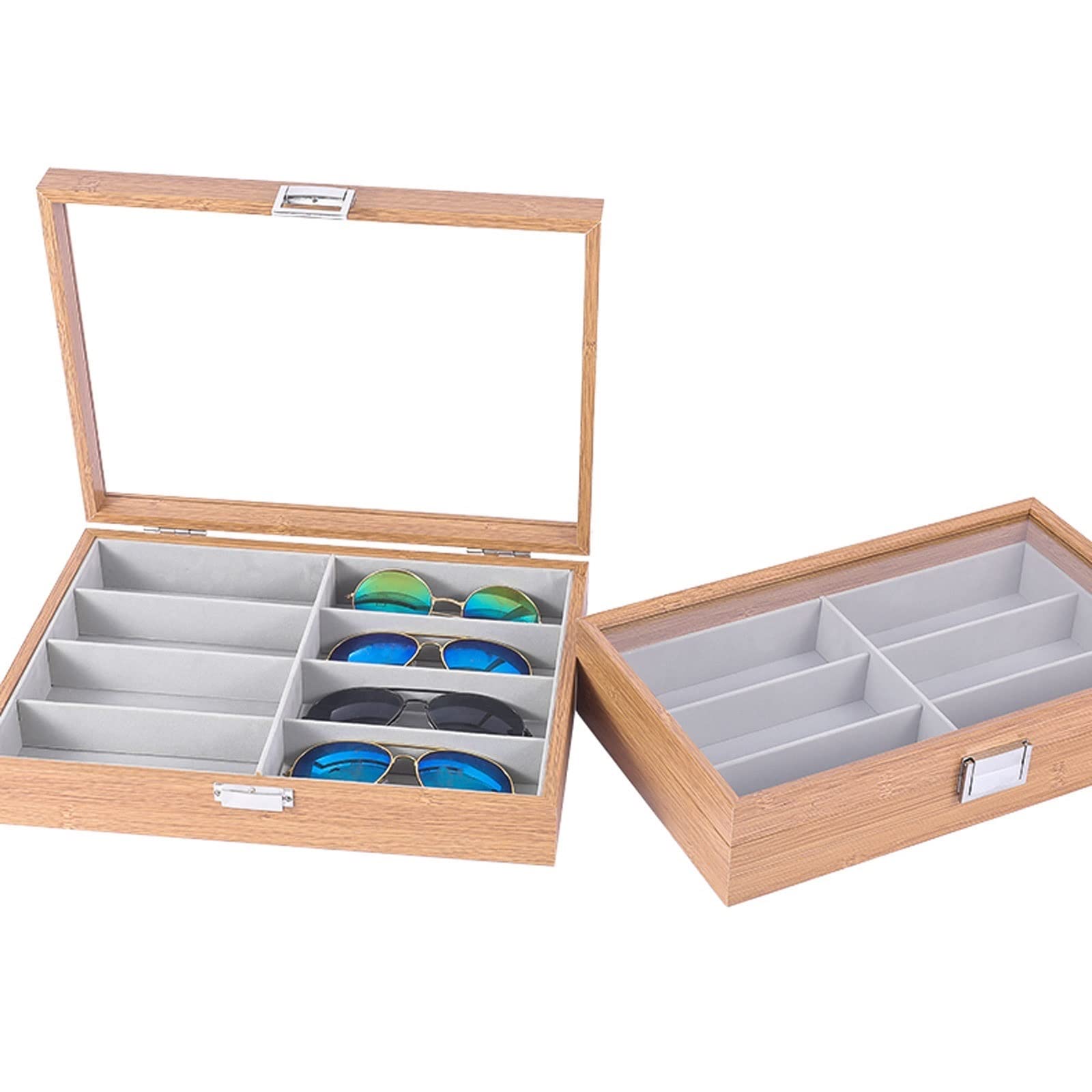 Porta Occhiali Telaio in legno 6/8 Grids Grids Occhiali di velluto occhiali da sole Vassoio Display Vetrina Vetrina Cassa dell'organizzatore con coperchio, Occhiali da sole Organizzatore Regalo Decora