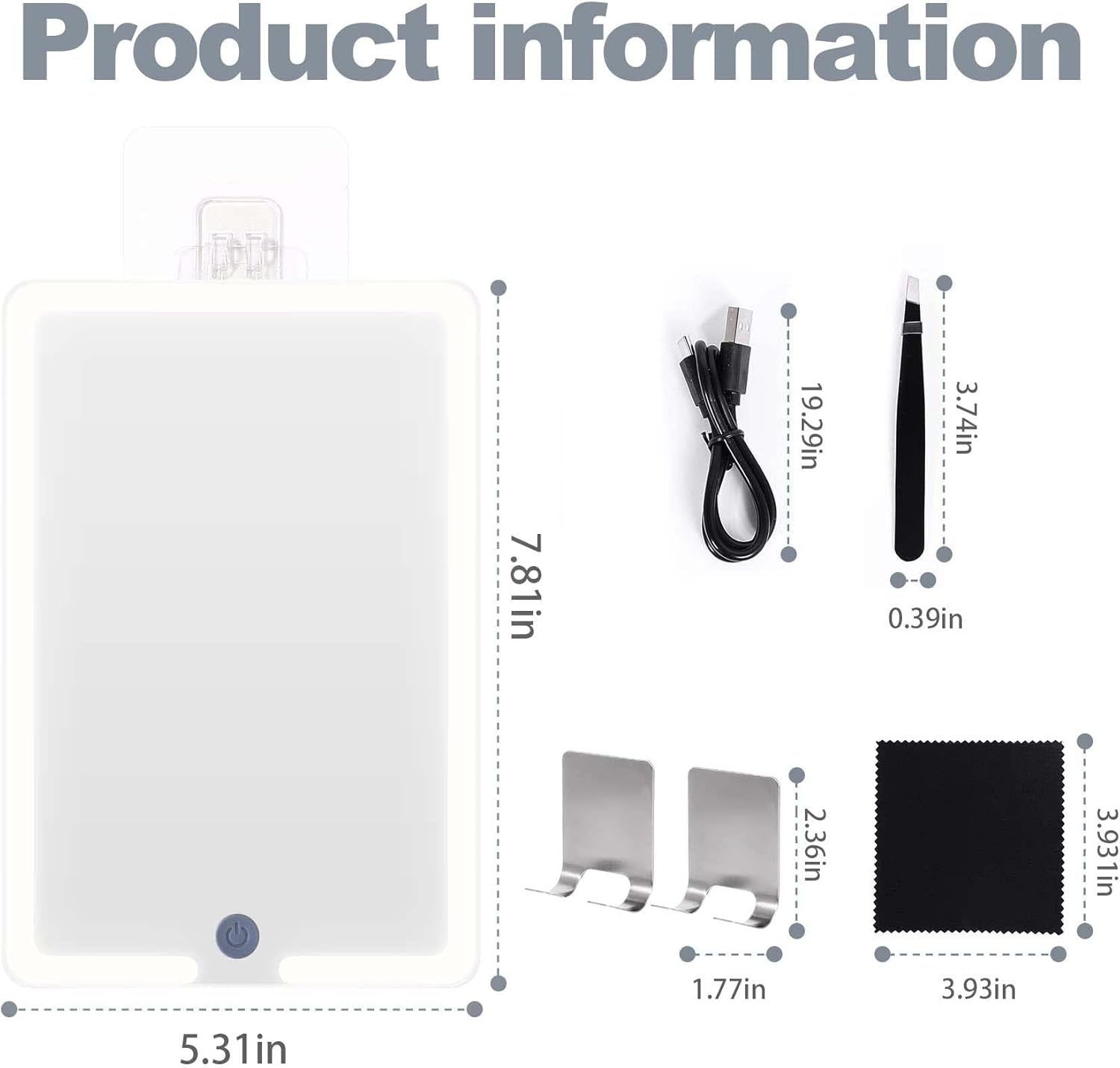 Jadazror Heated Shower Mirror Fogless Shaving Mirror(7.8X5.3in),LED Lighted Anti-Fog Shower Shaving Mirror with 2 Razor Holders,Made of Glass,Rechargeable,Long Press Adjust Brightness
