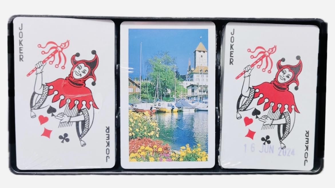 Playing Cards Set with Joker Design and Scenic Marina Artwork, 3 Cards of Jackpot