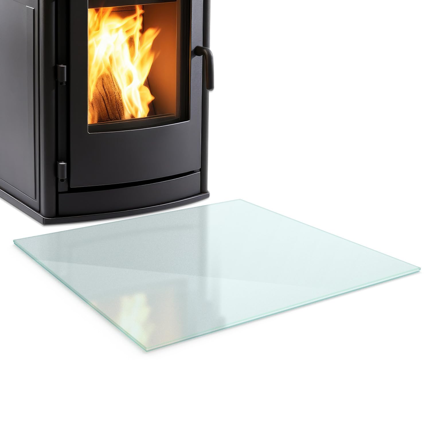 Piastra di Base per Camino Quadrata 60x60 cm | Salvapavimento per Stufe | Parascintille per Protezione Pavimento | Ignifuga per Caminetti | per Legna e Pellet - Vetro Temperato Satinato
