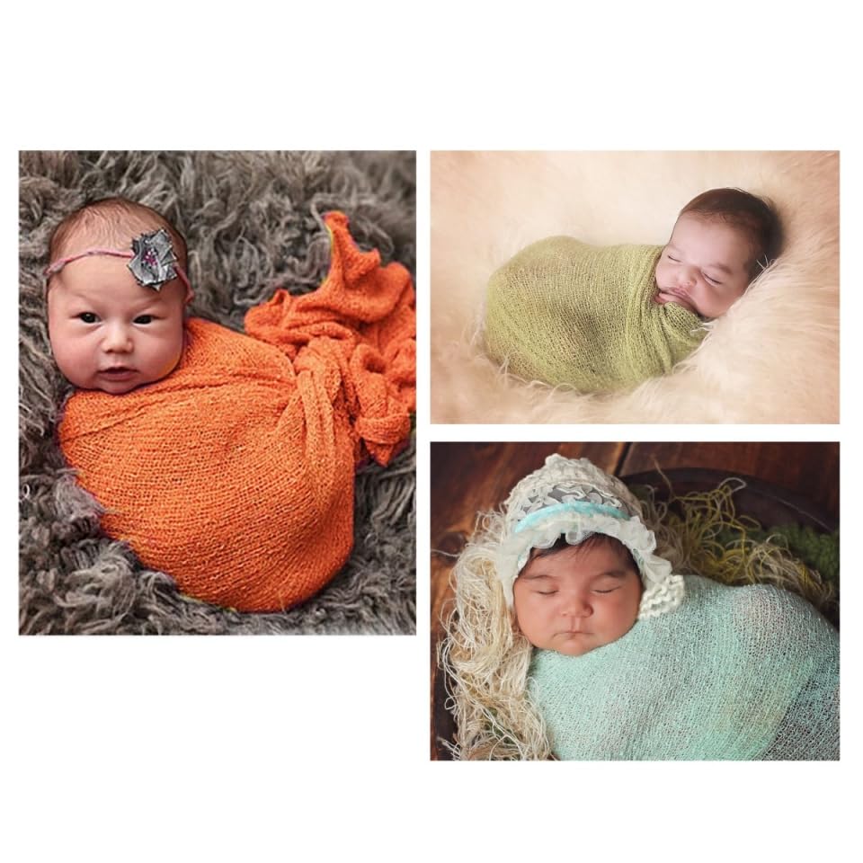 Image of NUOBESTY Newborn Baby Photography Stretch Wrap Orange Long Swaddle Blanket 59.05X15.74In Soft Open Weave for Photo Props and Nursery Decor