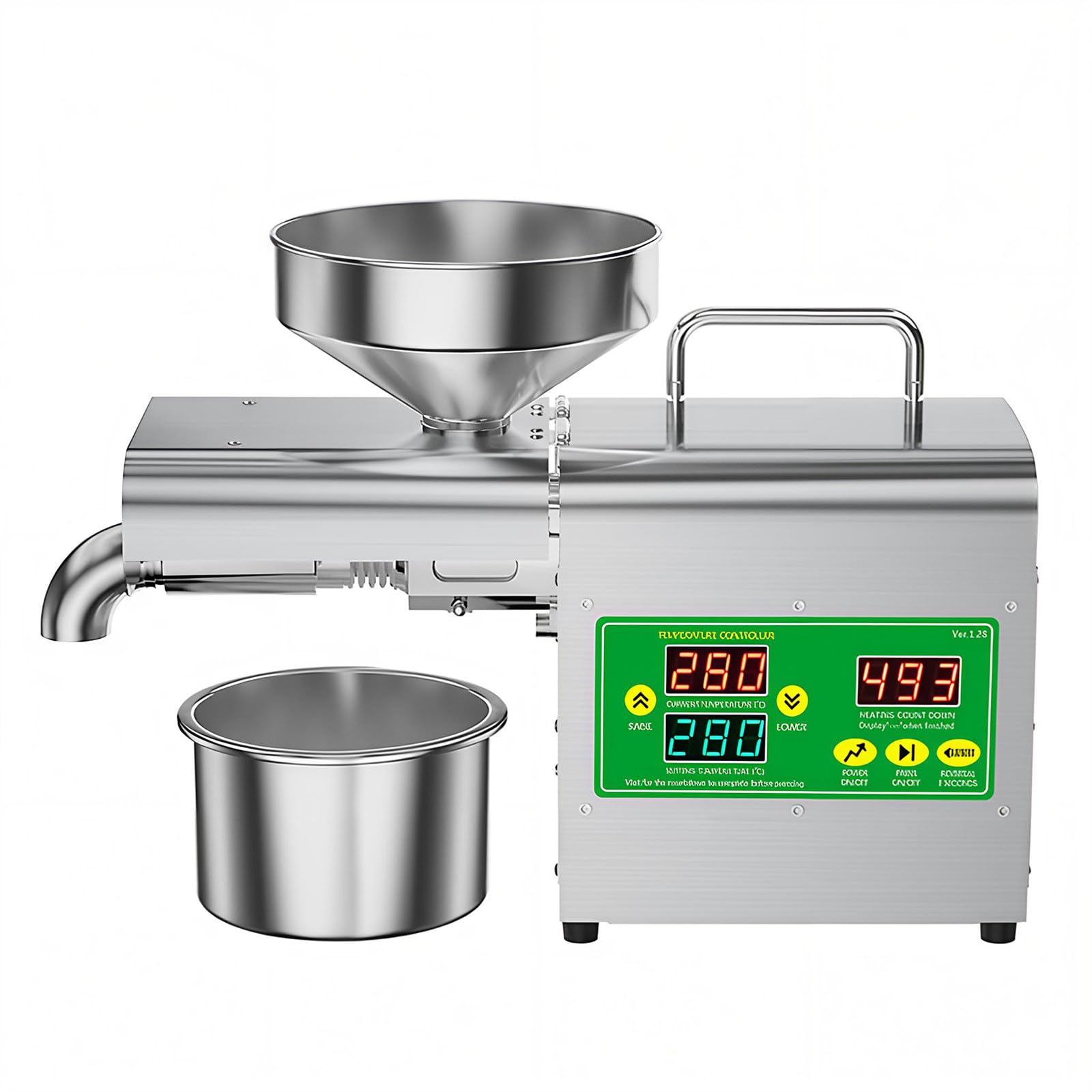 110V/220V, Versatile Spremitore per Olio da 1500W - Doppia Tecnologia di Spremitura a Freddo/Caldo - Estrae Olio da Noci, Semi e Cereali per Utenti Attenti alla Salute (Argento)