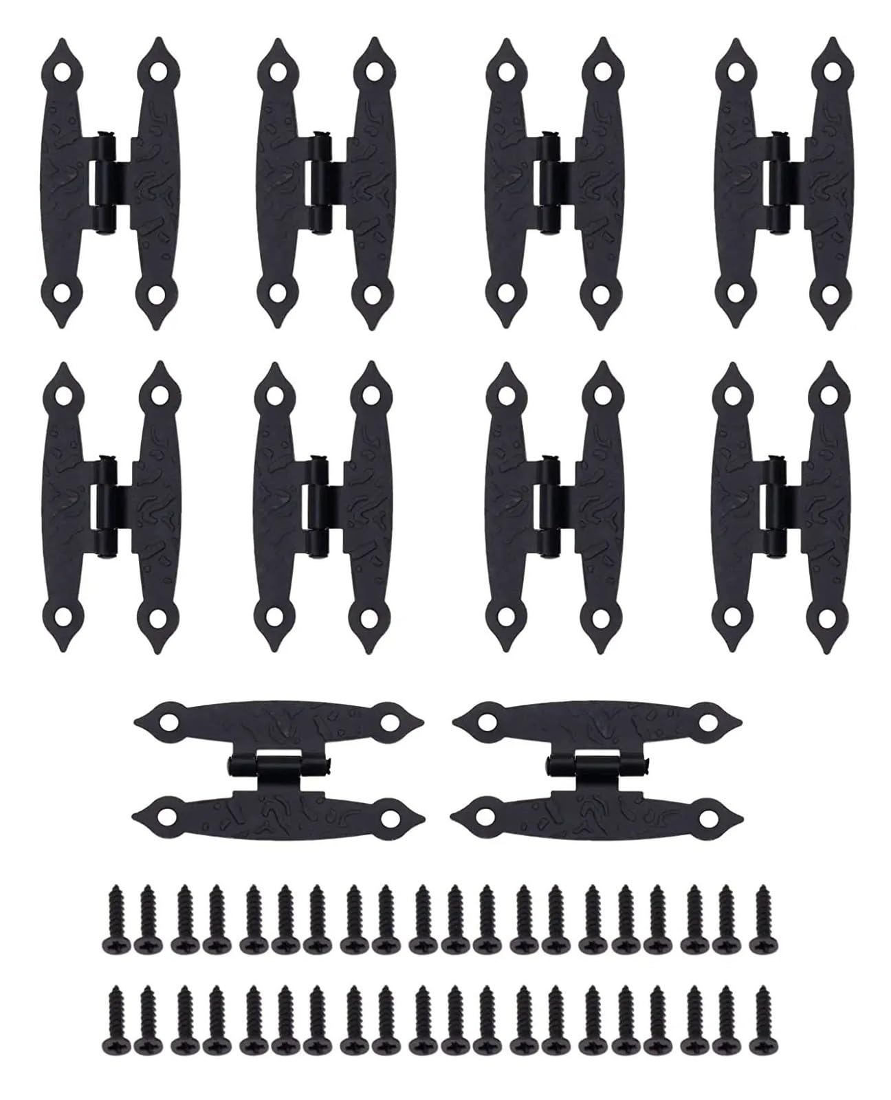 HKVTVCYPYA 10Pcs Antique Black H Cabinet Hinges Screws for Doors Windows Kitchen Furniture Cupboard Wardrobe Wooden Boxes