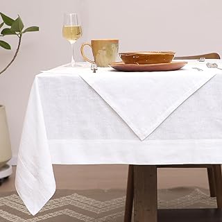 Linen Tablecloth for Rectangle Table with 4PCS Linen Napkins 100% Pure L...