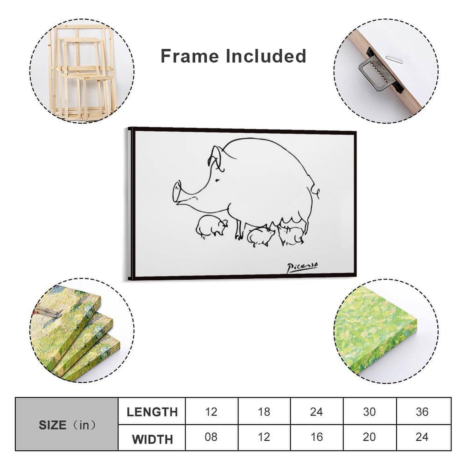 Picasso Poster mit Schwein und Kind, Linienzeichnung, Poster, Leinwand, Wandkunst, dekorativ, Schlafzimmer, modern, Heimdruck, Kunstwerke, 40 x 60 cm