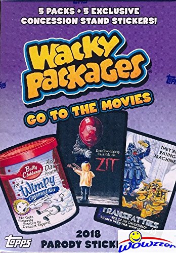 2018 Topps Wacky Packages Go To The Movies Exclusive Factory Sealed Value Box With Special Bonus Pack Of (5) Concession Stand Stickers! Look For Autograph, Plates, Sketch & Parallel Cards! Wowzzer! #TOP9