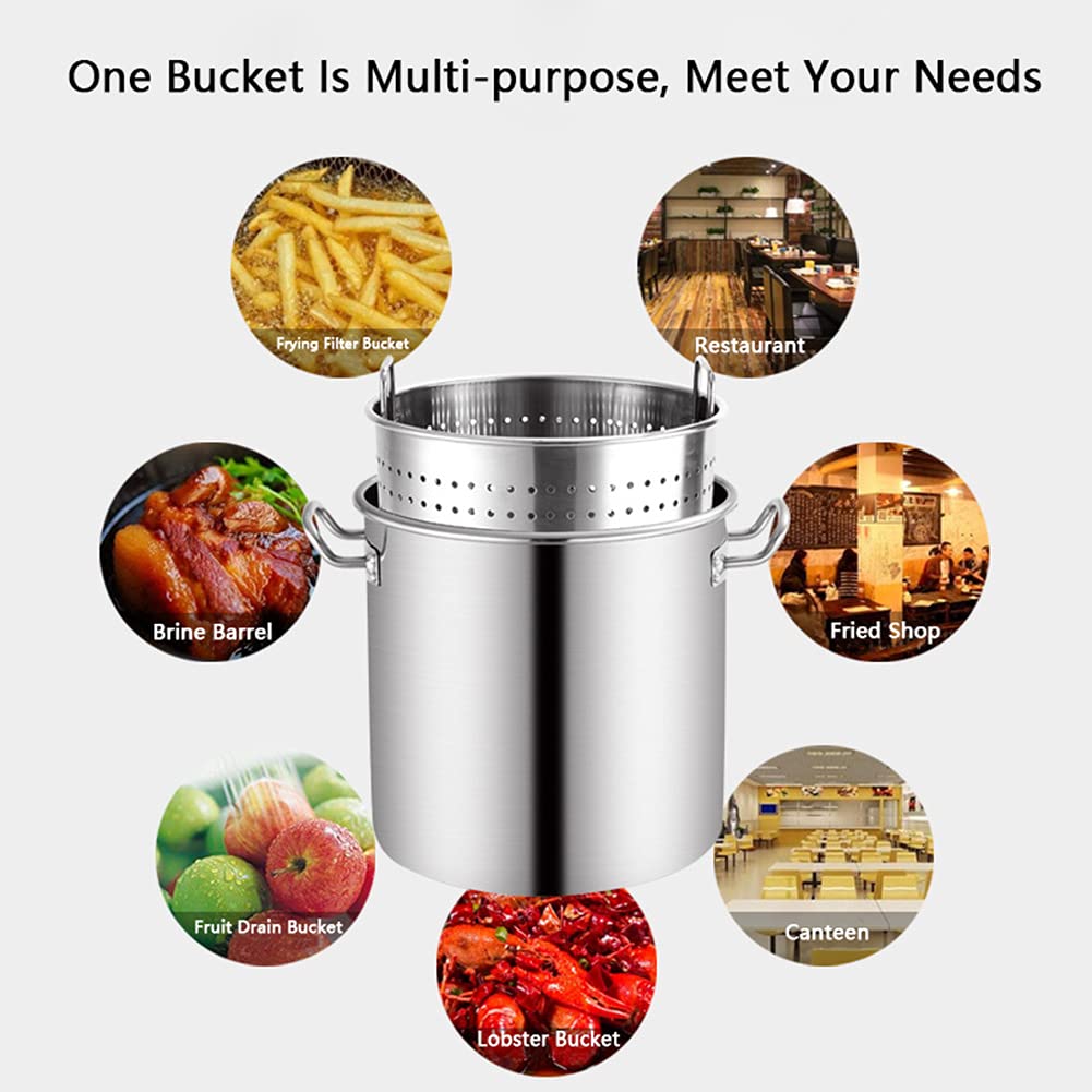 20L Acero Inoxidable Olla Común Con Cubierta Y Canasta Coladora, Tarea Pesada Utensilios De Cocina Ollas Pulidas Con Mango Para Hervir Olla De Inducción Olla De Sopa (Plata)