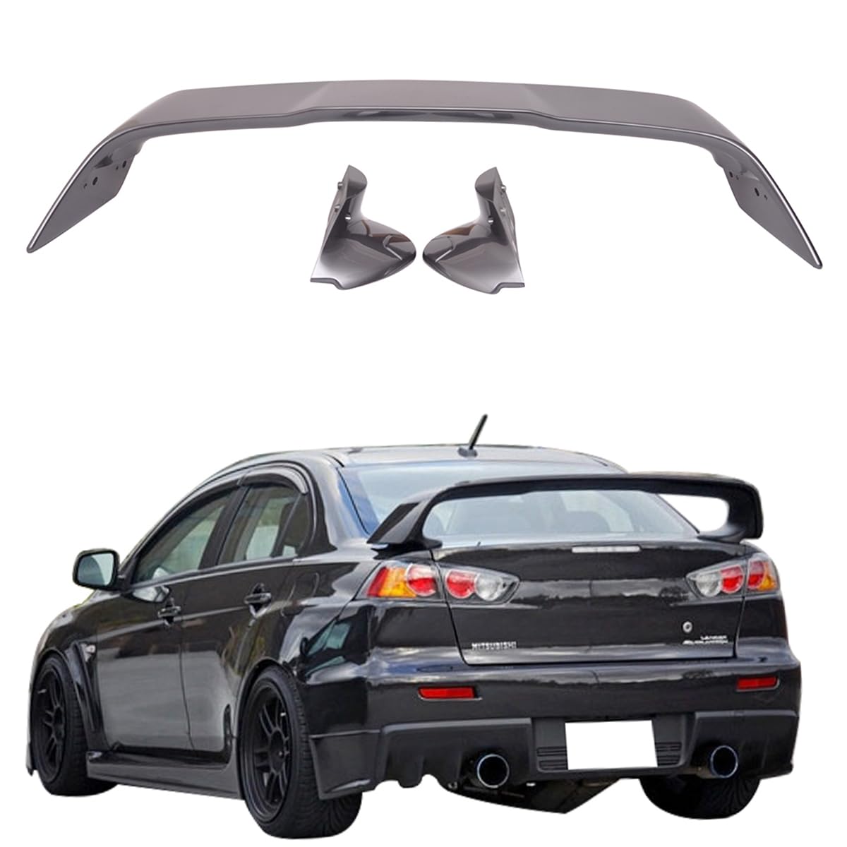 Rear Trunk Spoiler Wing, Compatible with 2008-2017 Mitsubishi Lancer All Models, Includes Evolution, EVO Style Painted #A39 Graphite Gray ABS Tail Trunk Lip Spoiler, 3PCS