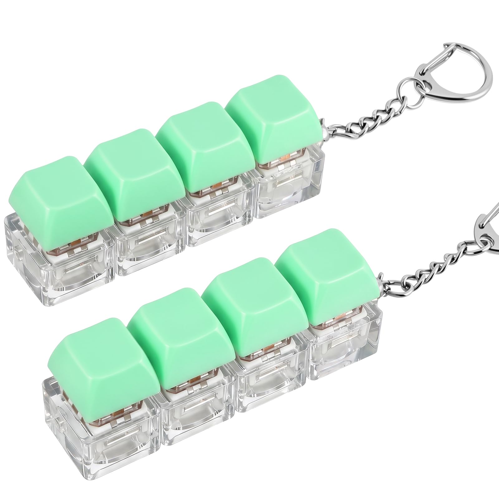2 PCS Keyboard Fidgets, 4-in-1 Keyboard Button Clicker Keychain, Push Bubble Sensory Fidgets for Stress Relief Pass Time (Green)
