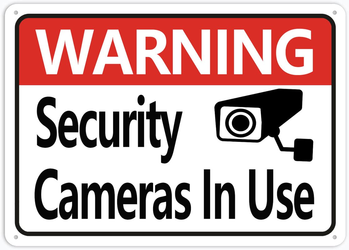 Warning Security Cameras In Use Aluminum Metal Sign 12"x8" Rust-Free Pre-Drilled Holes Weather Resistant For Home/Office/Business/Yard Use