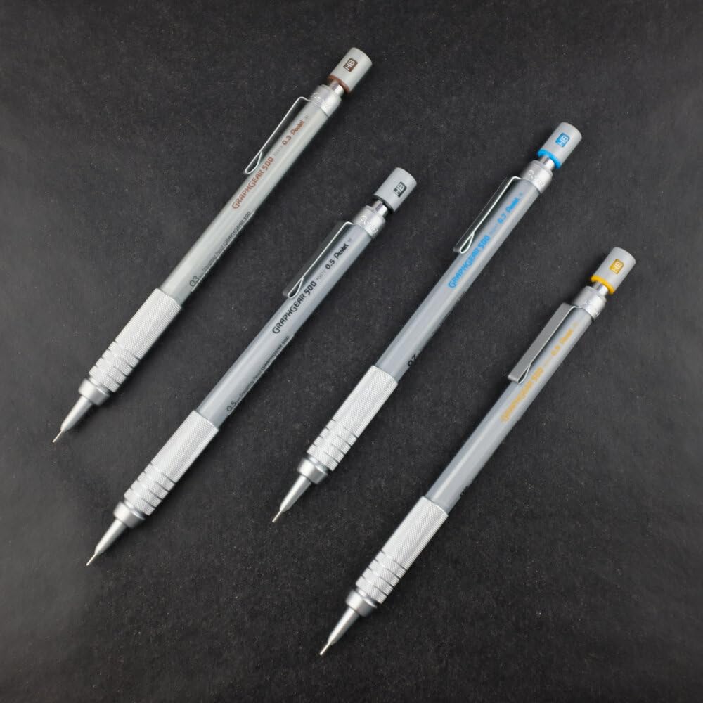 Pentel GraphGear500 PG515 ołówek automatyczny z metalowym uchwytem, 0,5 mm, stopień twardości HB (12 sztuk)
