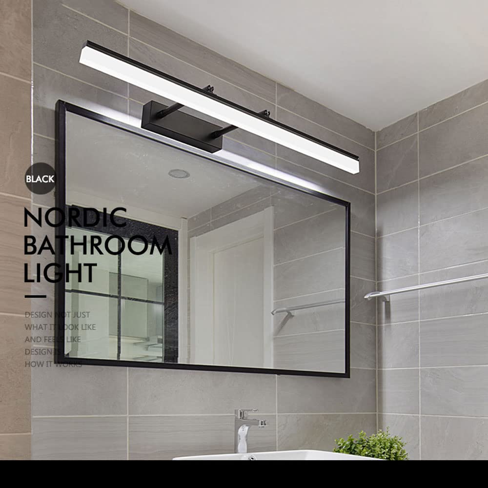 Regulowana lampa ścienna LED IP44 do lustra łazienkowego, 70 cm, 16 W, 3000 K, oświetlenie wewnętrzne do wyświetlania zdjęć, do czytania nocnego, czarne kinkiety ścienne szczotkowane