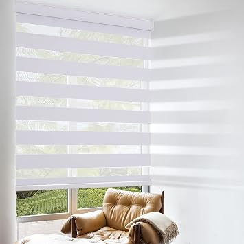 Cordless Zebra Blinds for Windows, Custom Size Zebra Roller Window Blinds, Dual Layer Blackout Zebra Roller Shades, Window Blinds for Home, Office, Kitchen, Bathroom 63 * 84inW*H,White