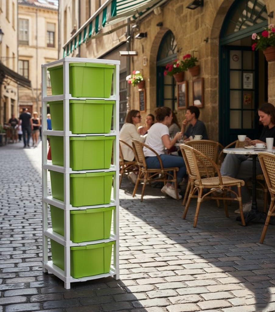 Plastic Wardrobe Organizer Storage Box - Durable Plastic Box for Storage Solutions, Multipurpose Closet Organizer with Easy Assembly, Ideal for Home and Office Use (Green, 6-Tier)