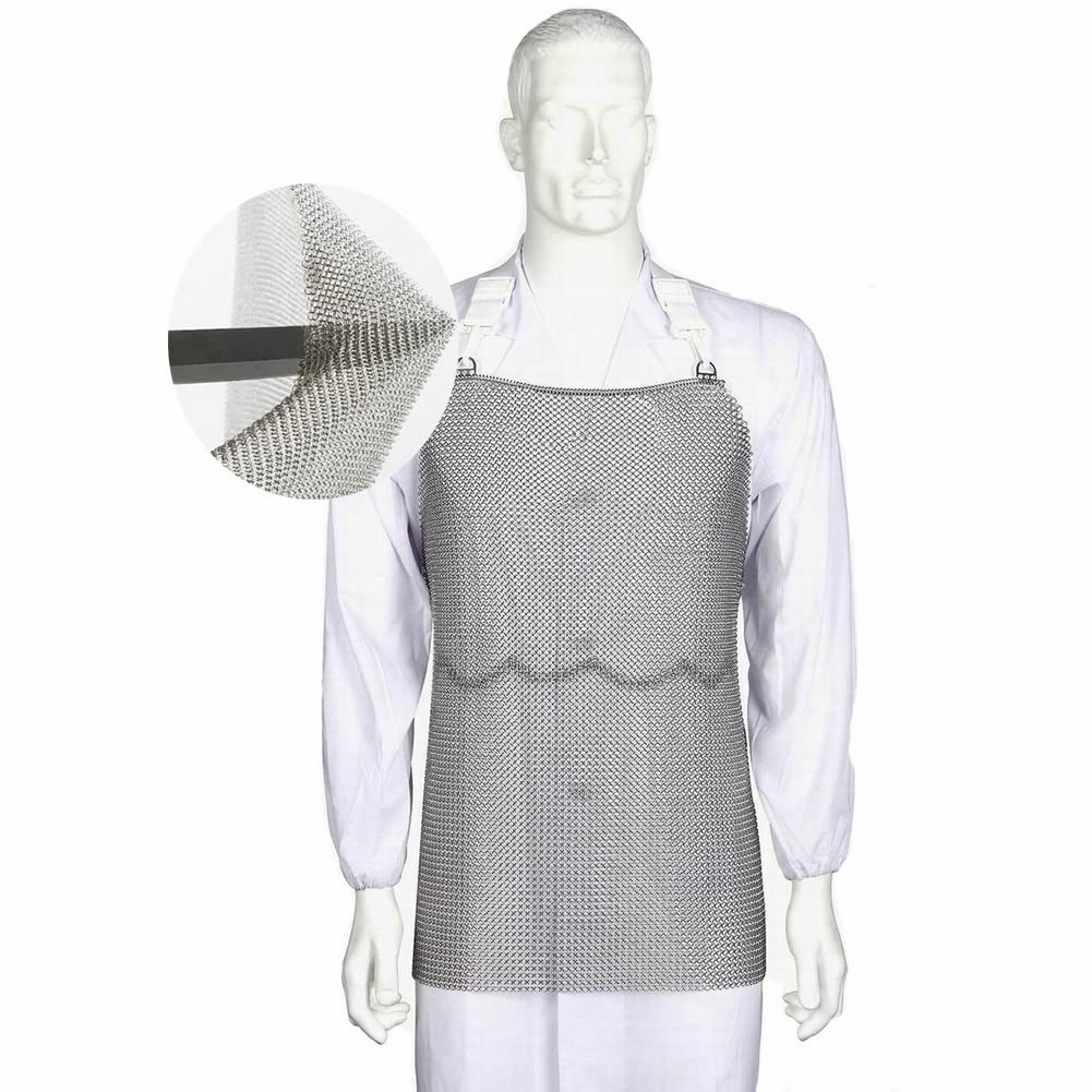 IEOWY Apron Stainless steel Chainmail cut resistant apron, Safety work bib and stab resistant apron with adjustable shoulder straps (Color : Silver, Size : 55x76cm/21.65"x29.92")