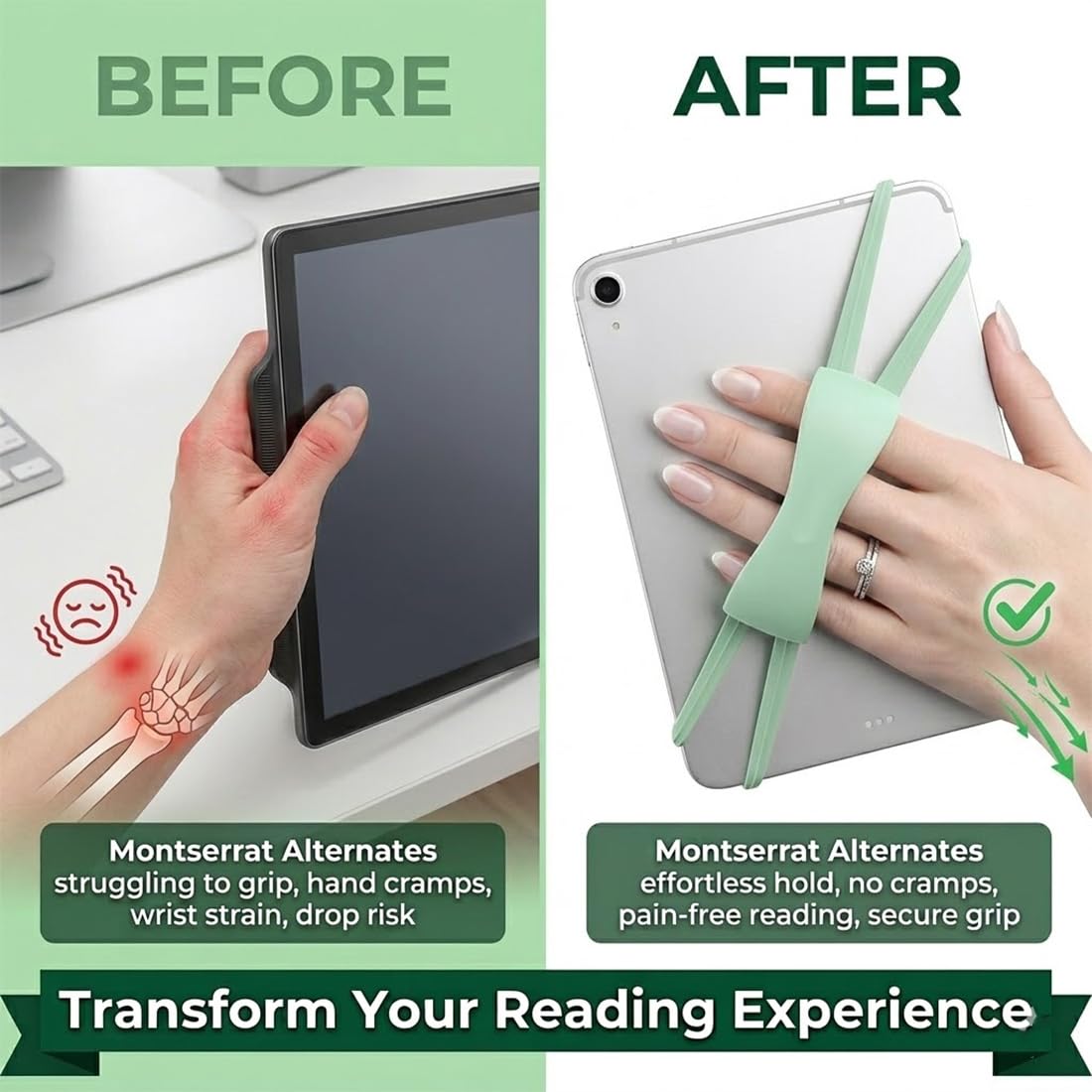 Cinturino da Mano per eReader 6-8 Pollici, Supporto Elastico Antiscivolo Verde
