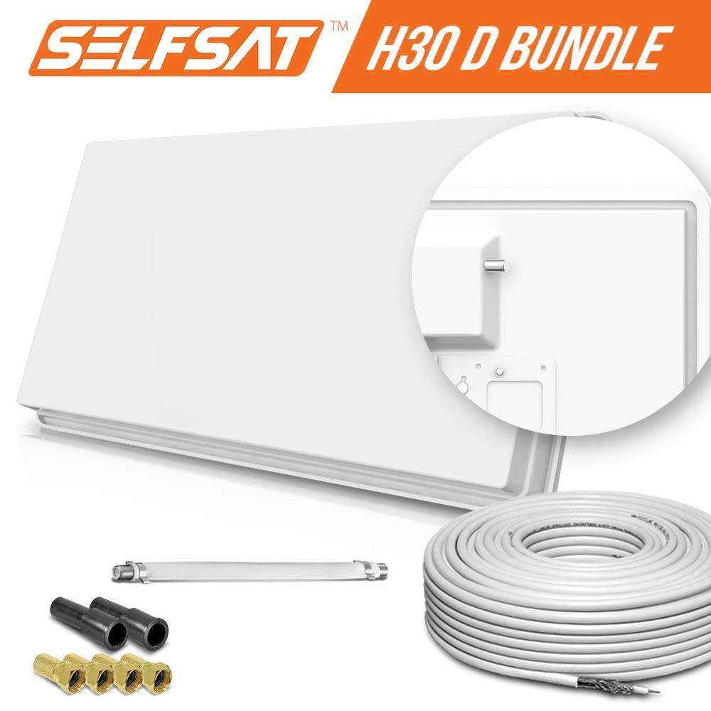 Selfsat H30D1+ 1 TV Teilnehmer SAT Flachantenne Flat + Fensterdurchführung + Kabel Full HD 4K