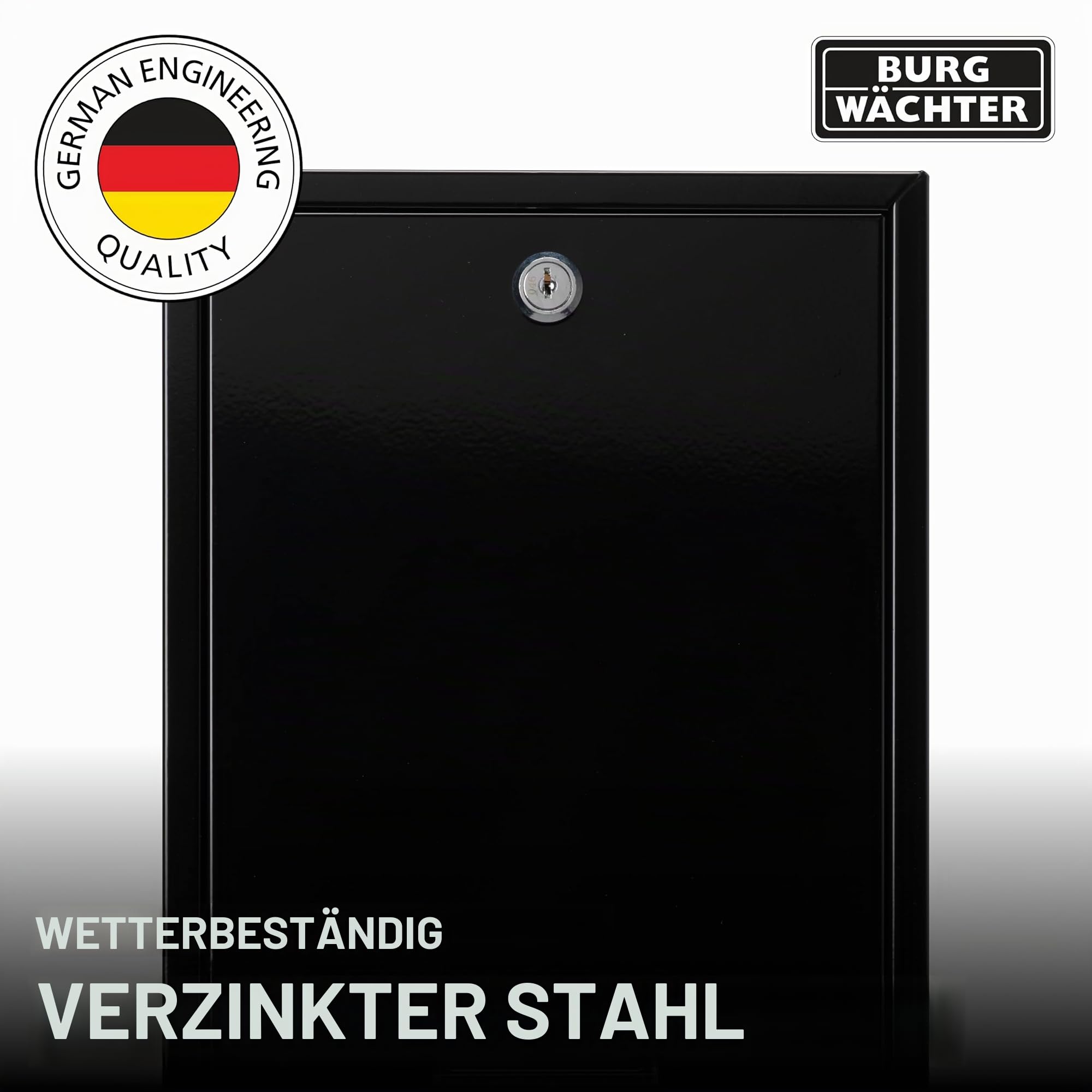 Burg Wächter MB11BK Forth Hintertüre und wandmontierter, abschließbarer, wetterfester Briefkasten aus verzinktem Stahl — Forth Schwarz — 251 x 354 x 100 mm