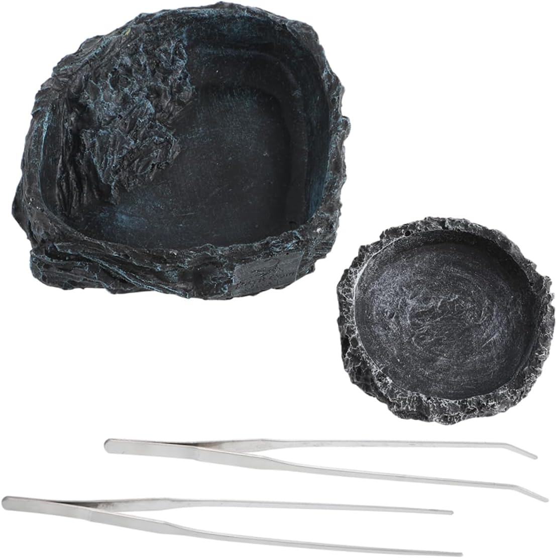 1set Reptile Food and Water Bowl Tongs Feeding Dish for Bearded Dragons Lizards and Snakes Includes and Large Bowls for Convenient Pet Care
