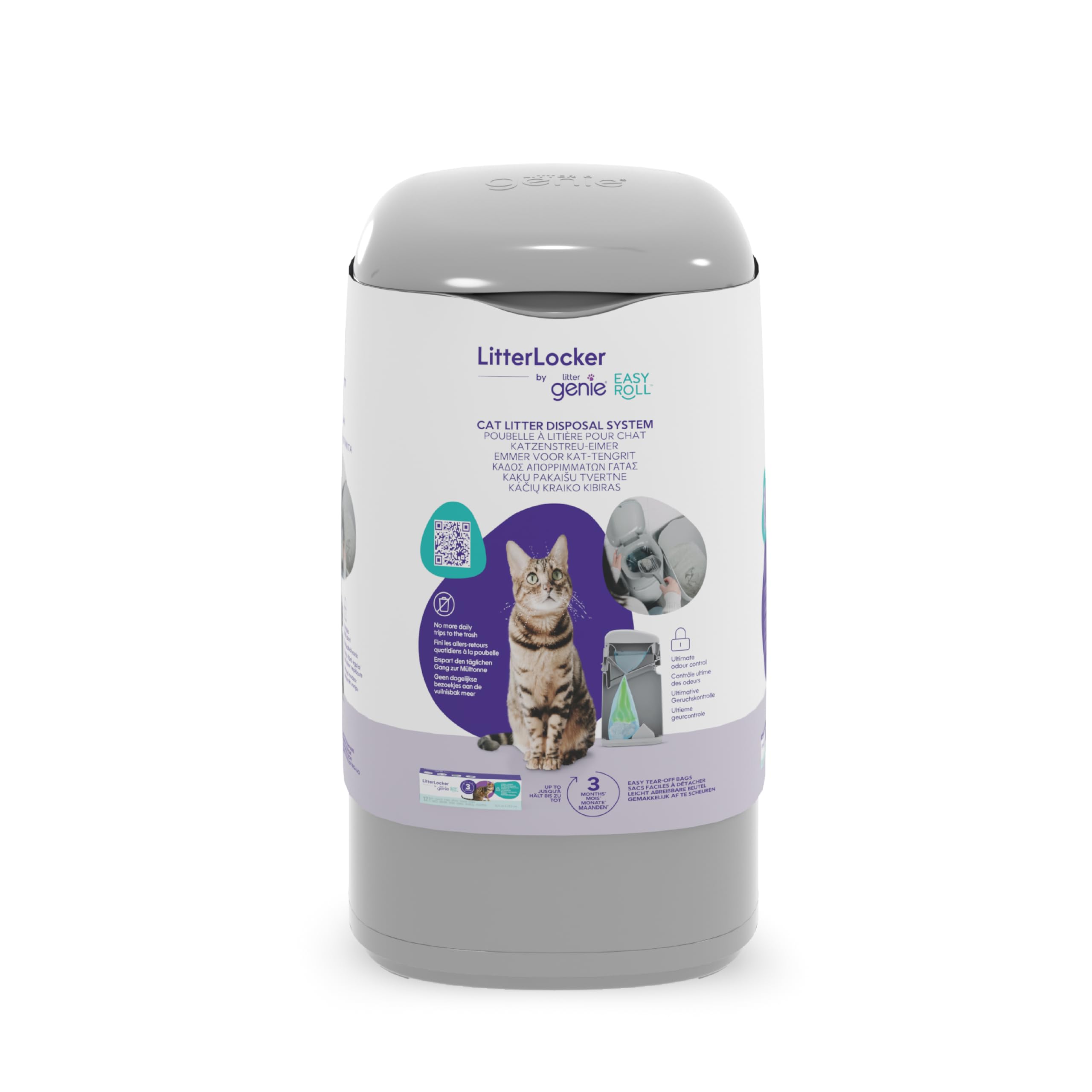 Litter Genie Easy Roll Secchio, sistema di smaltimento della lettiera per gatti, controllo degli odori definitivo, pulizia senza sforzo, include 1 ricarica con 12 sacchetti (3 mesi)