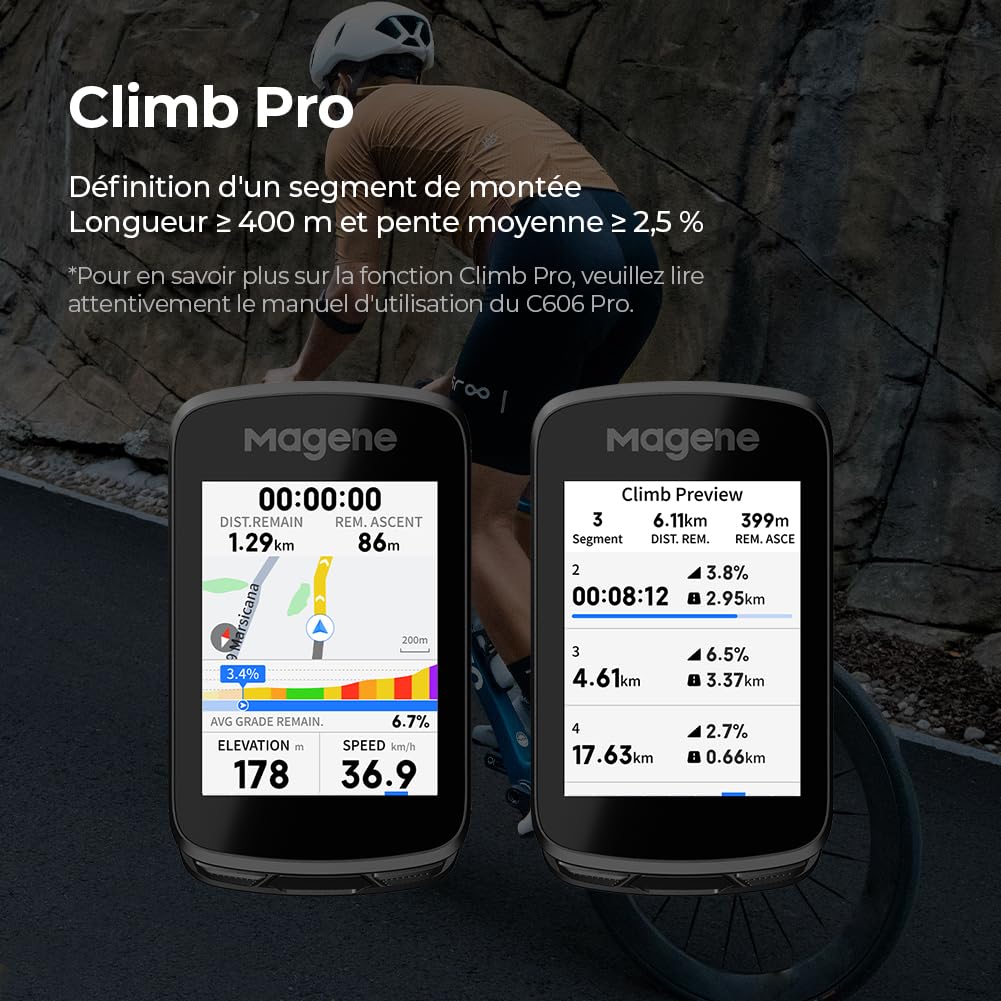 Magene C606 Pro Ordinateur de vélo GPS, Navigation Cartographique, Escalade Multi-Scénarios Pro, Écran Tactile Couleur de 2,8 Pouces, Entraînement en Intérieur