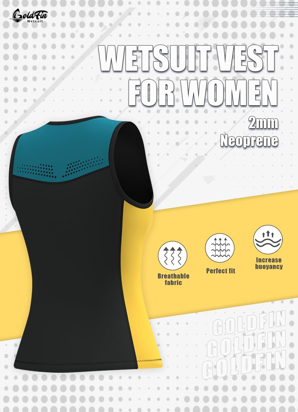 GoldFin Wetsuit Top for Women, Wet Suit Vest 2mm Neoprene Sleeveless Front Zip Jackets for Water Sports Swimming Diving Surfing Snorkeling - Image 3