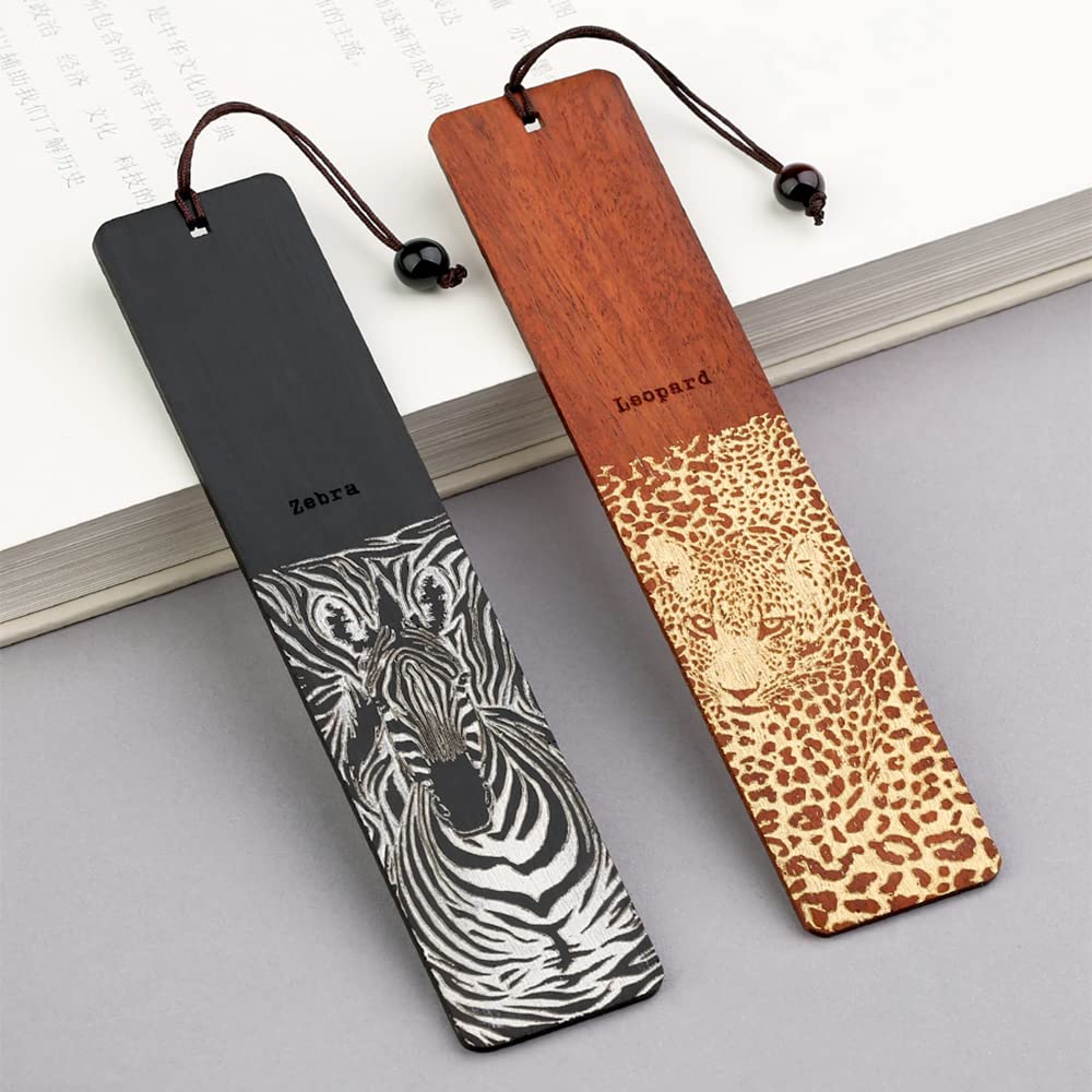 Handgefertigtes natürliches Holz Lesezeichen Zebra & Leopard Lesezeichen einzigartige Vintage -Stil Lesen Seiten Marker Lesezeichen 2pcs