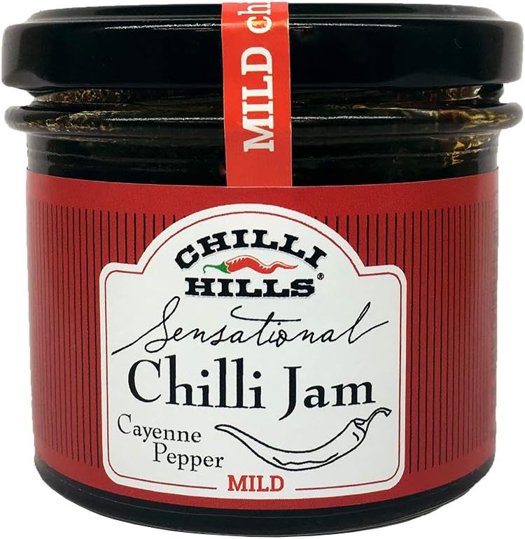Chilli Hills Hot & Sweet Cayenne Peppers Jam. Hand Crafted from Finest Chillies Grown in Our Family Farm with Fresh Ginger, Lime and Mint . Natural, GMO & Gluten Free, Vegan. Glass jar - 130 ml