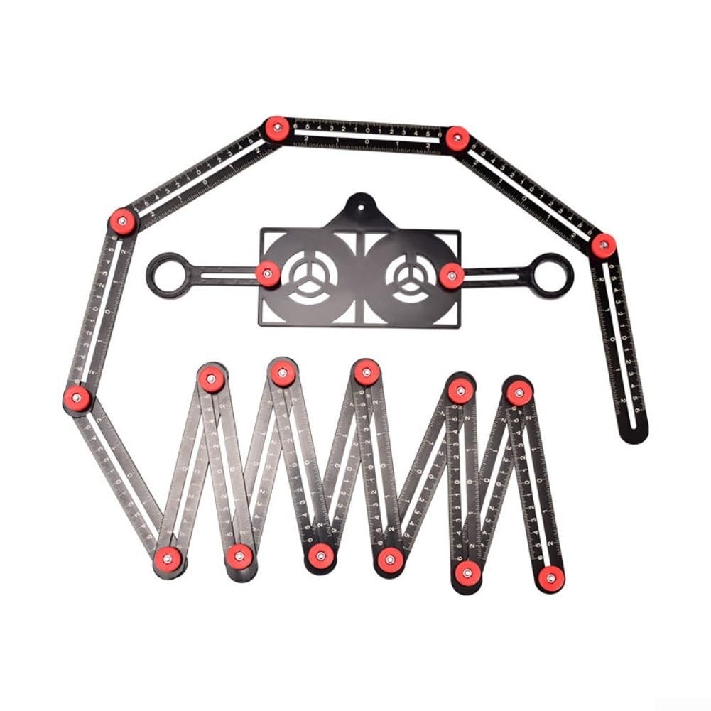 Regla Plegable Aluminio 16 Segmentos Medidor para contornos con para bloqueo para Azulejos para madera Laminados para herramienta Precisión 25cm(Ruler + Locator)