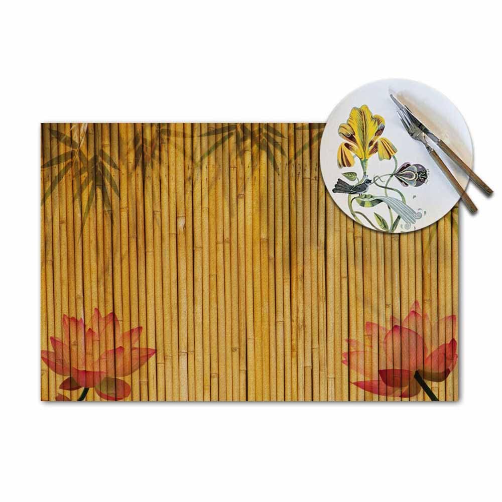 Walmsco Placemats Bamboo Pink Lotus Decor For Dining Room Kitchen Table,Waterproof Non-Slip Washable Heat Resistant Placemats,Set of 4,12"x18" - Image 3