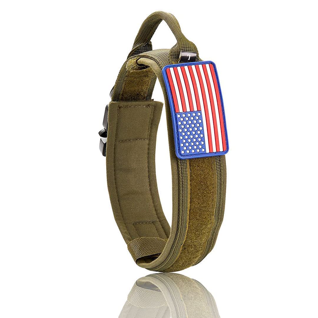 RILPET Tactical Dog Collar, Adjustable Military Training Nylon Collar with US Flag Patch with Control Handle and Heavy Metal Buckle for Medium Large Dogs