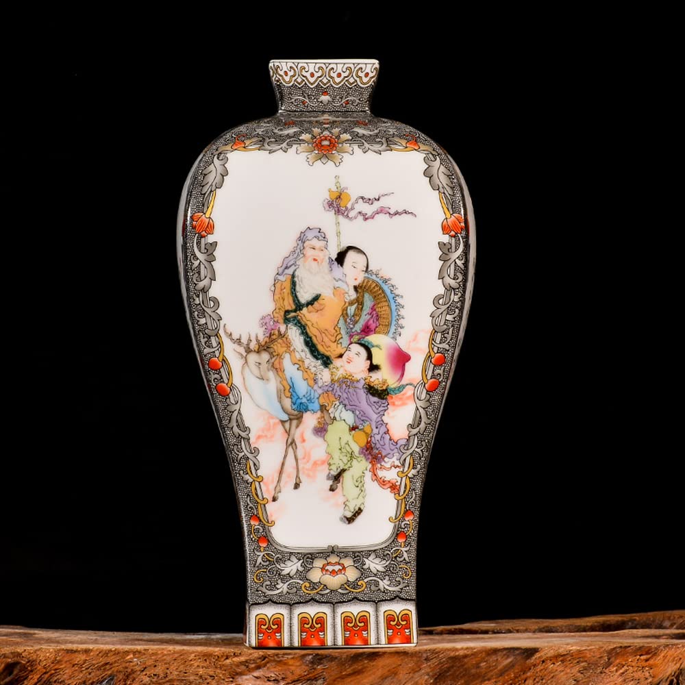 asdchZen Chinoiserie Enamel Porcelain Vase, Living Room, Flower Arrangement, New Chinese Style Study Vestibule, Decorative Handicraft Ornaments,C