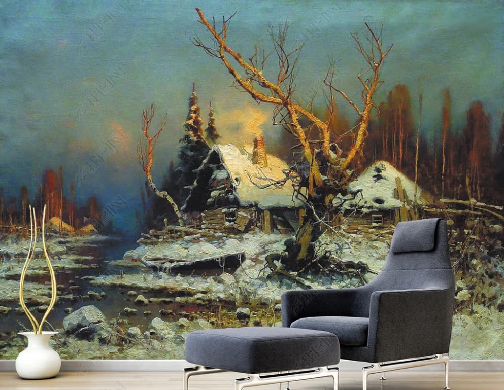 Papier peint intissé paysage d'hiver pour créer une ambiance de chalet chaleureux dans le salon