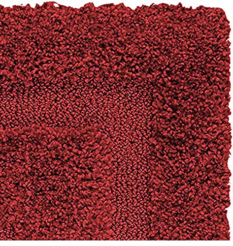 Image of Rectangular Box Round Shaggy Carpet for Living Room, Bedroom, High Low Design Finish Microfiber 1.8 Inch Pile High, 7x7 Feet Maroon|Maroon Color