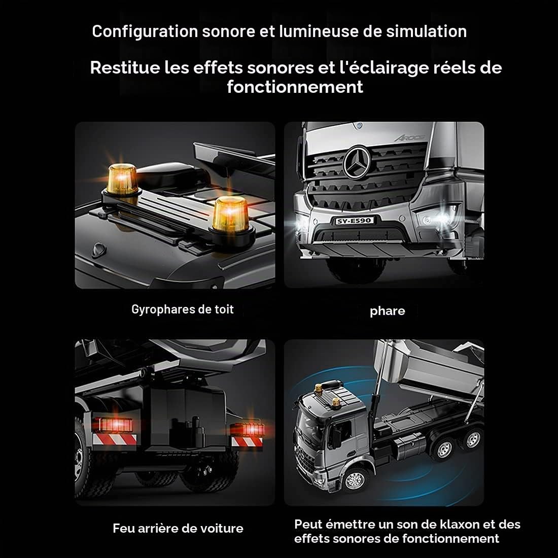 s-idee® E590-003 Mercedes Arocs Camion benne basculante en métal 1:20 10 canaux Double E CADA E-590