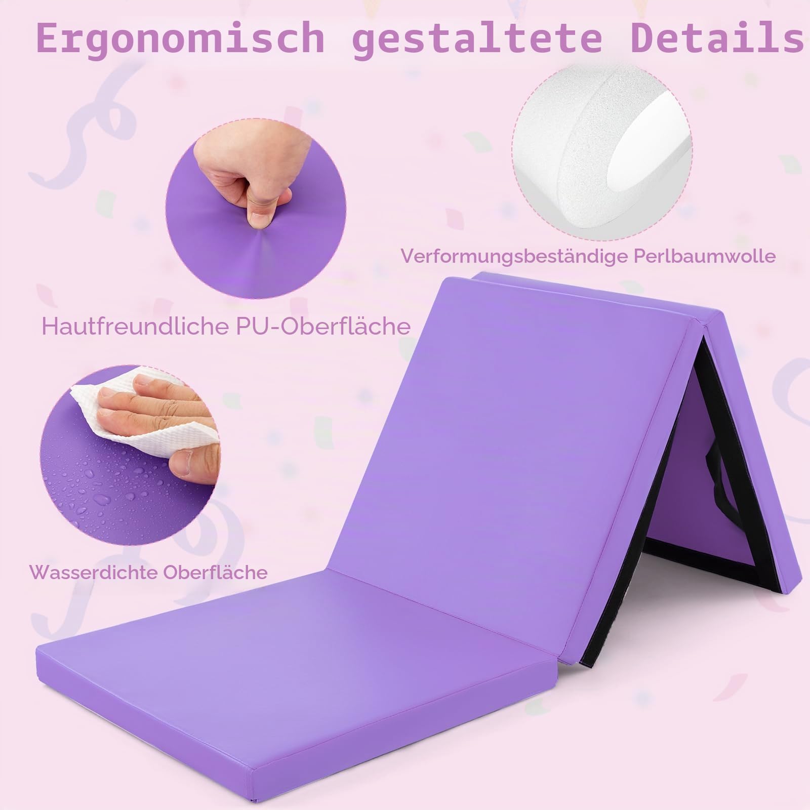 KOMFOTTEU Gymnastikmatte faltbar, Weichbodenmatte 180x60x5cm Fitnessmatte, Turnmatte dick mit Tragegurt, 3-Fach Yogamatte Sportmatte rutschfest für Yoga Fitness Training