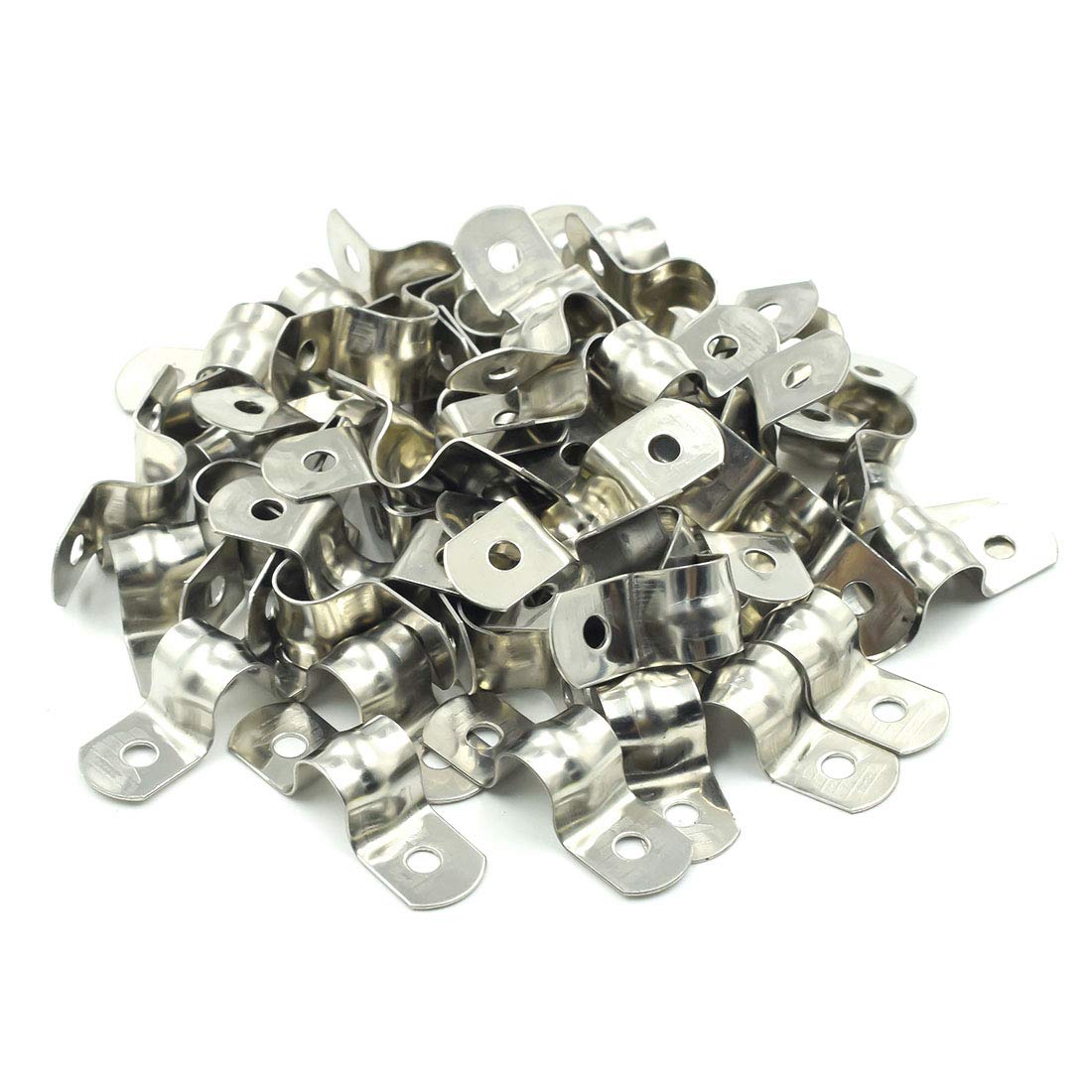 50Pcs M10 2Hole Strap U Bracket Tube Strap Stainless Steel Rigid Pipe Strap Clamp
