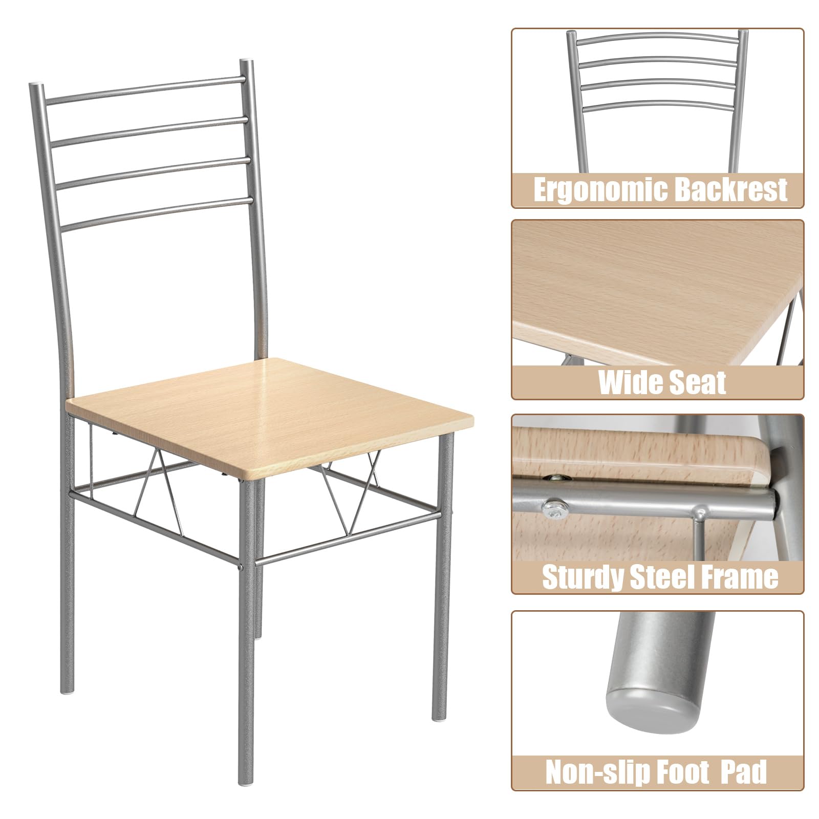 HOMASIS Set da Pranzo con Tavolo e 4 Sedie, Tavolo Vetro, Gambe in Metallo, Tavolo da Pranzo con Sedie Salvaspazio e Robusto per Soggiorno, Bar, Marrone Chiaro