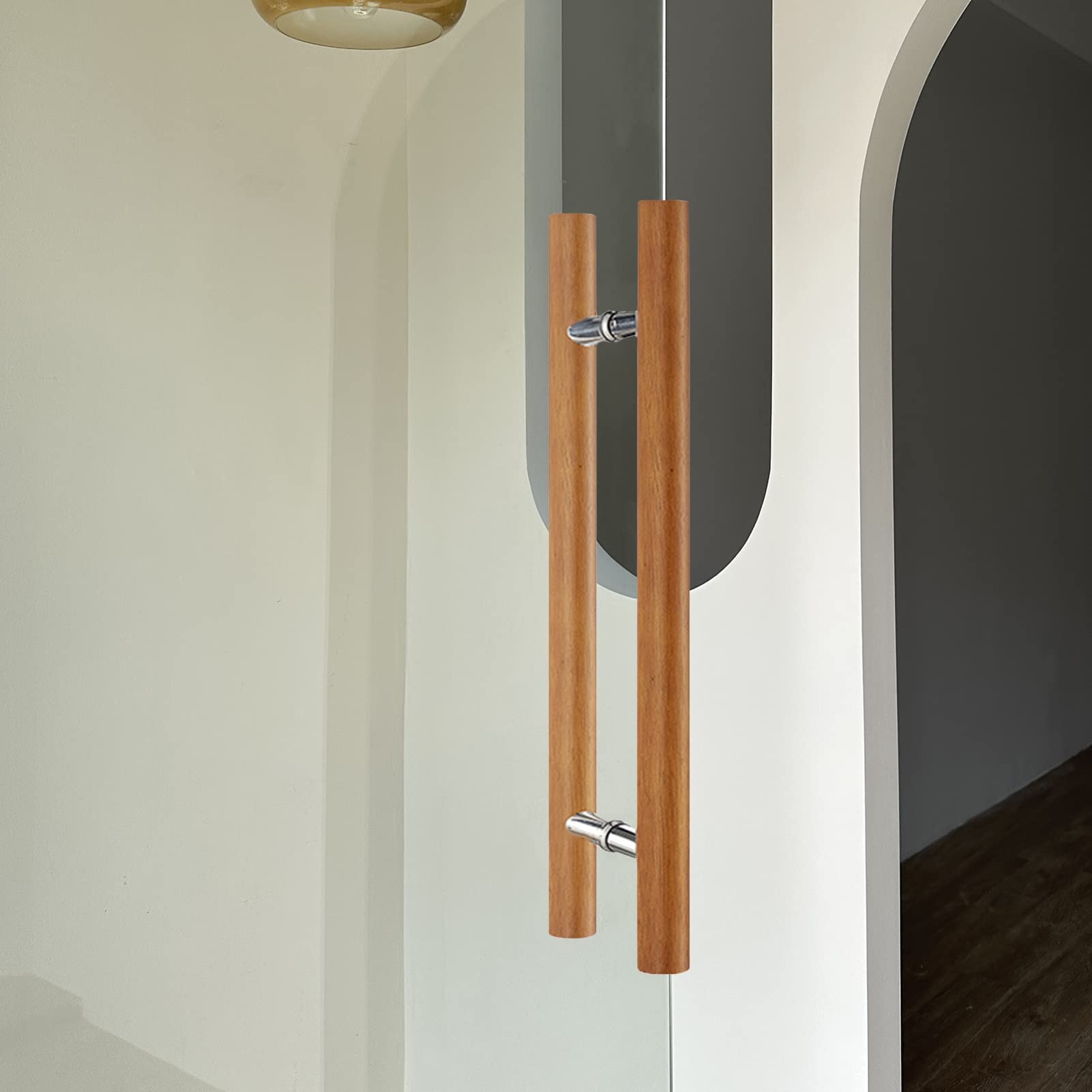 Rustykalny uchwyt do bramy stodoły z drewna, dwustronny okrągły design, 40 cm (15 3/4 cala), jasnoszary/brązowy, idealny do wejścia do biura. 80 cm (31 1/2 cala) i opcje 50 cm