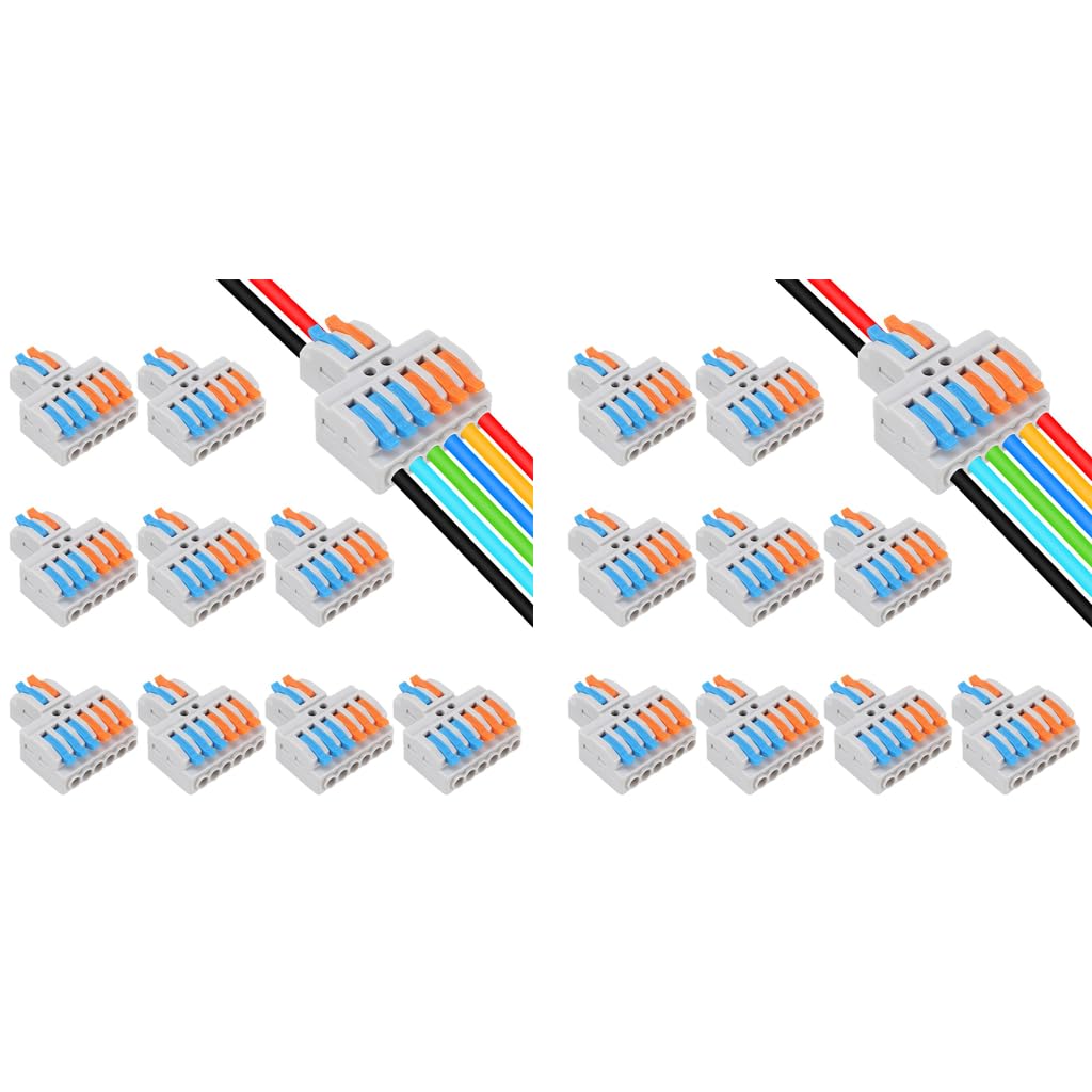 Serplex® 20PCS Lever-Nut Wire Connectors 2 in to 6 Out Quick Wiring Cable Connector for AWG 28-12 Compact Electrical Versatile for Hard Flexible Flame Retardant-image-29
