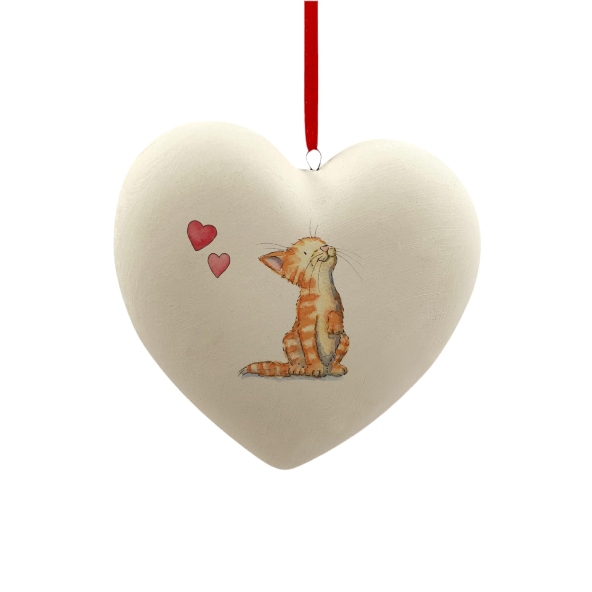 Image Industry Cat Ginger Ceramic Heart Bauble - Cat Lovers - Gift for the Home - Hanging Ornament