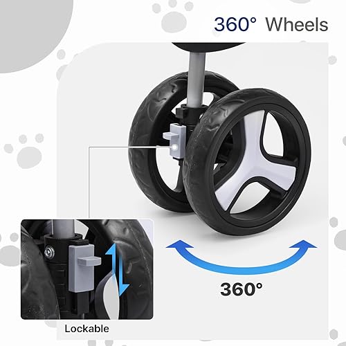 Miniatura 10 de Cochecito plegable 3 en 1 para perros con portador desmontable y portavasos, cochecito de viaje plegable de 4 ruedas para perros y gatos
