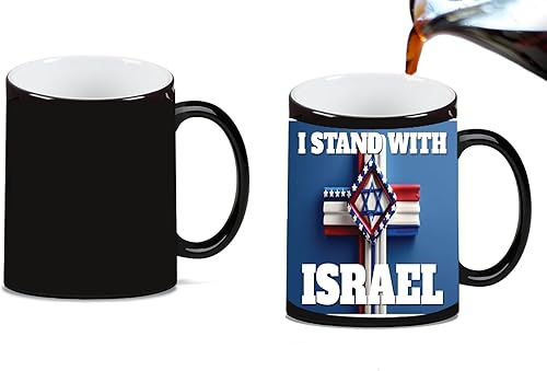 M & R - Taza de café de cerámica con transformación de color mágico cristiano con estrella de David I Stand With Israel Crucifix Star Of David
