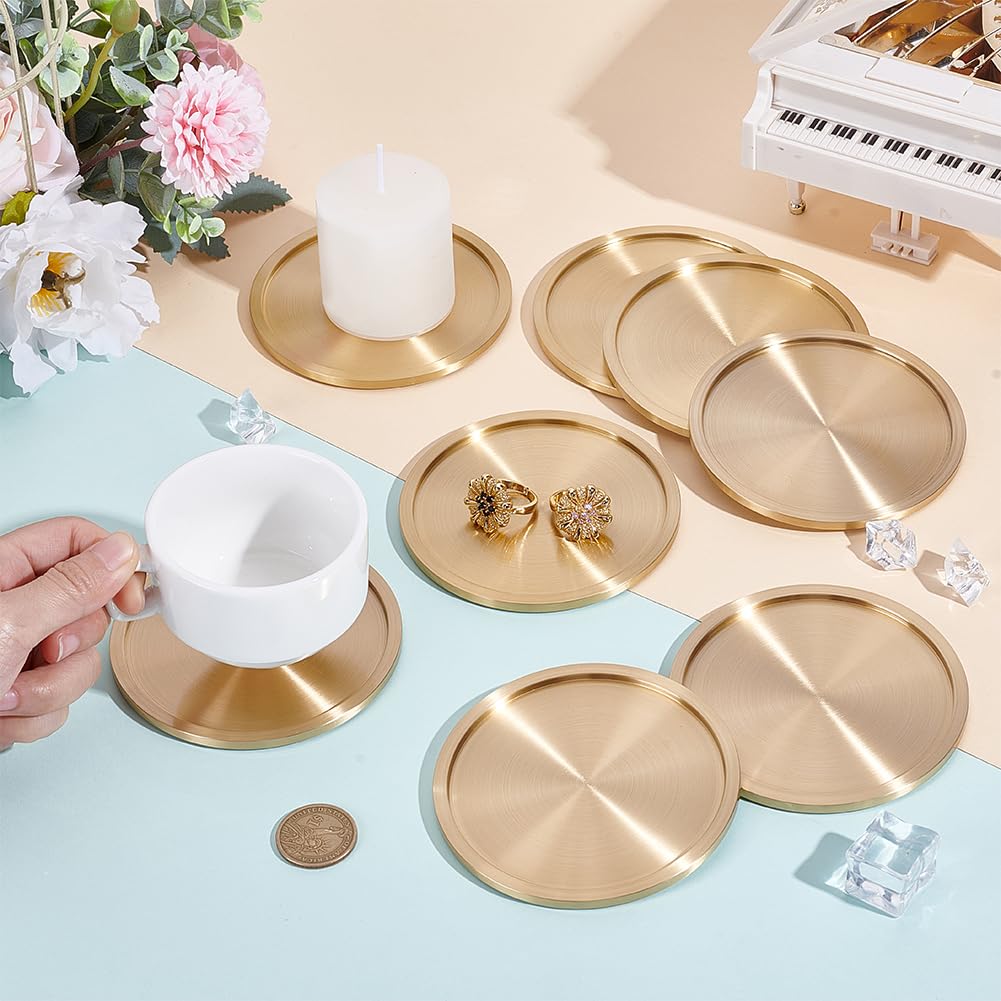 NBEADS 8 posavasos de latón pesado para bebidas, 10 cm, posavasos de bronce macizo dorado, soporte para tazas de té de cobre sólido para restaurante, cocina, bar, mesa de comedor