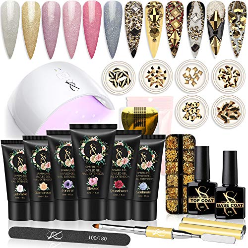 SXC Cosmetics P-06 Bridal Series Polygel Nail Kit with LED Lamp 6pcs 30ML Nail Extension Gel All-in-One Nail Enhancement Starter Builder Nail Technician Set