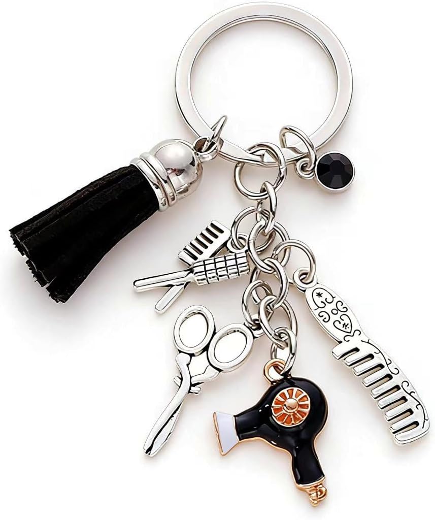 Meimimix Comb Scissors Charm Keychain Hairdresser Hair Stylist Gift Cosmetology Tassel Jewelry