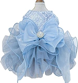 ANIAC Blue Cat Wedding Dress with D-Ring Bow Knot Dog Wedding Outfit Formal Puppy Clothes for Girl Small Dog Luxury Pet Party Dress for Kitten Chihuahua Yorkie Pomeranian (Blue-2, Small) - Buy now